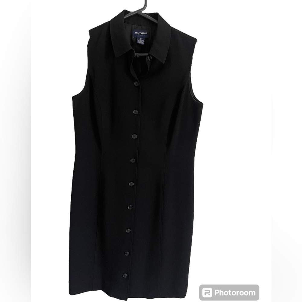 Ann Taylor Black Button Down Dress with loops for waistband or belt.